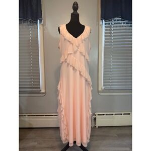 Glamorous Pink Ruffle Maxi Dress Sheer Layer Romantic Cottagecore Boho